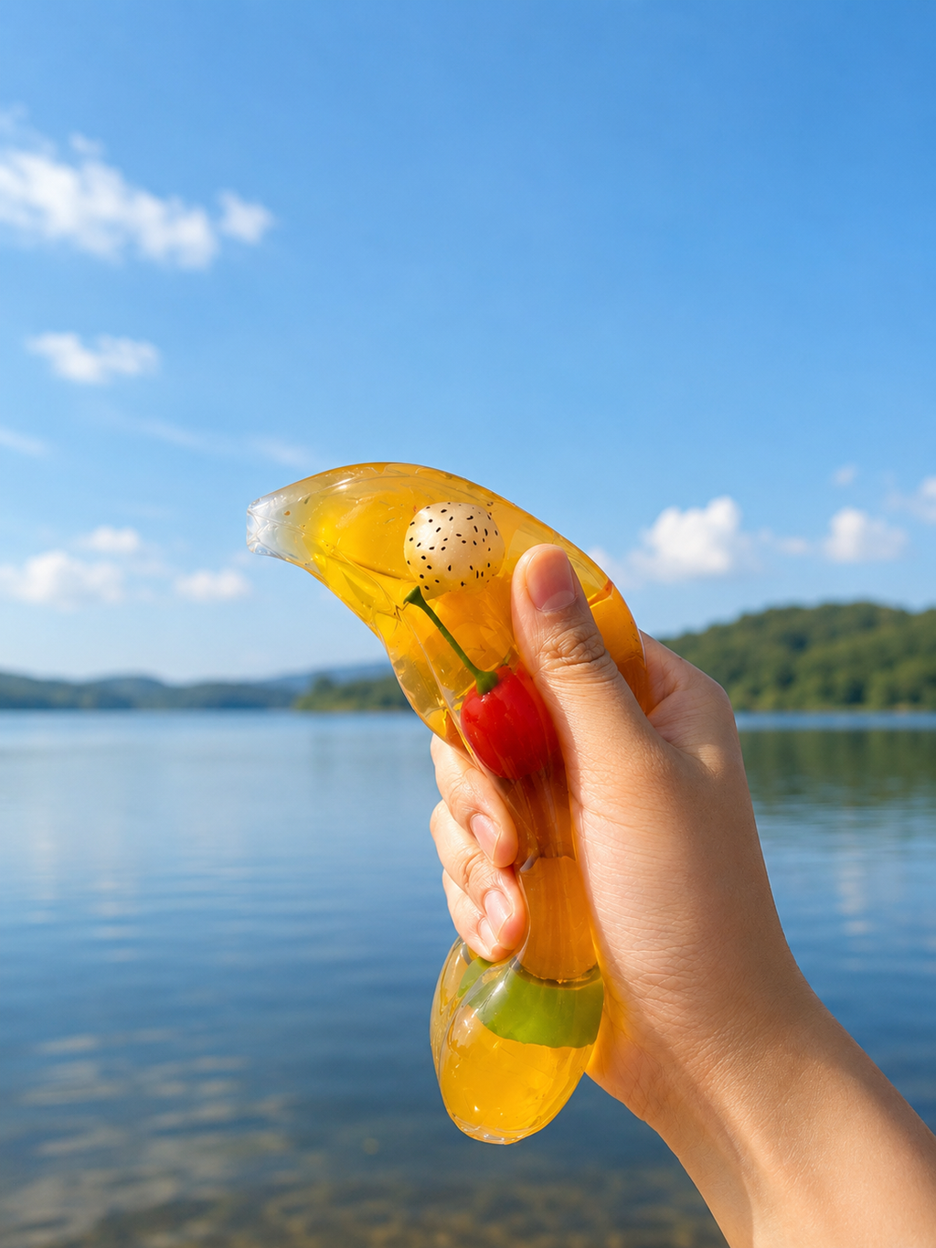 Sunlit Jelly Banana Boat  Crystal-Clear Fruit-Filled Sensory Squishy